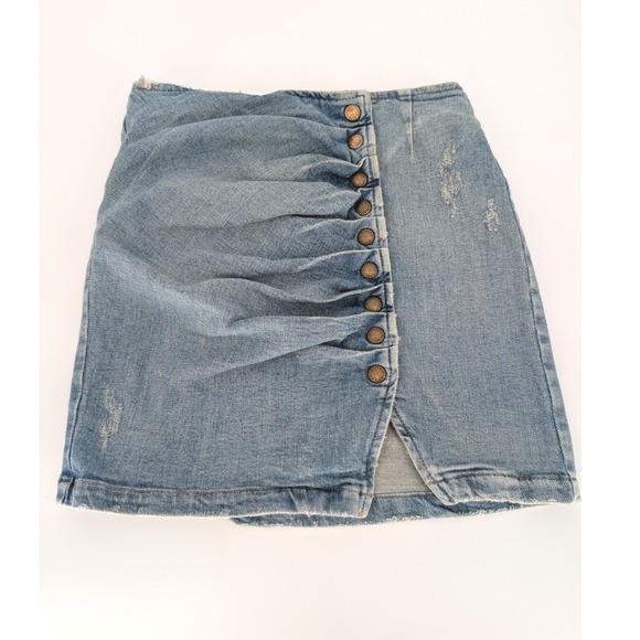 Retrofete Willa Skirt Womens S Light Wash Blue Denim Button Mini Skirt Festival - Picture 2 of 11
